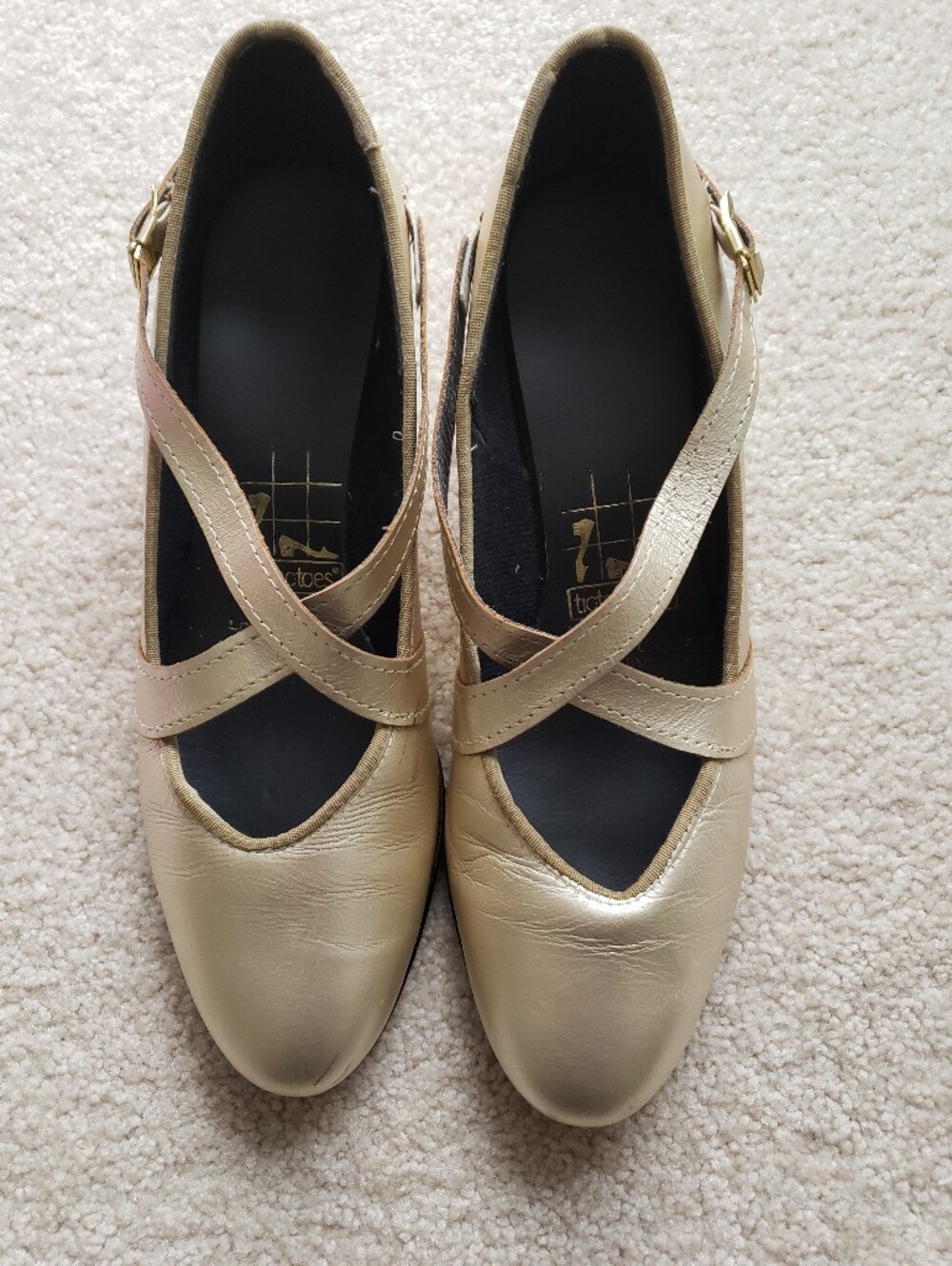 TIC TAC TOES Gold Leather Shoe with Cross Strap